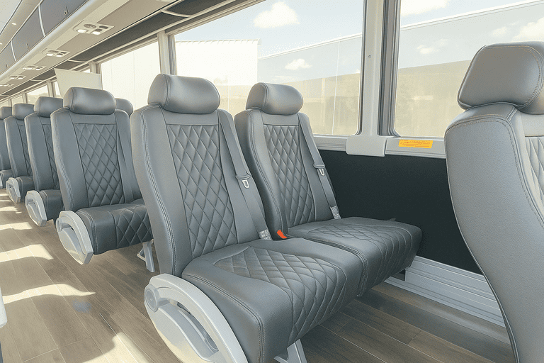 interior of Mount Pleasant Minibus Company charter bus